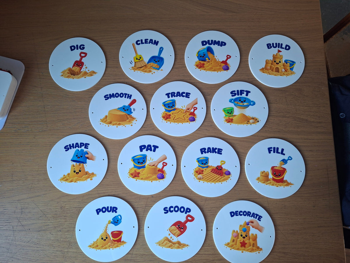 SET OF 15 SAND PLAY ACRYLIC SIGNS, 15CM