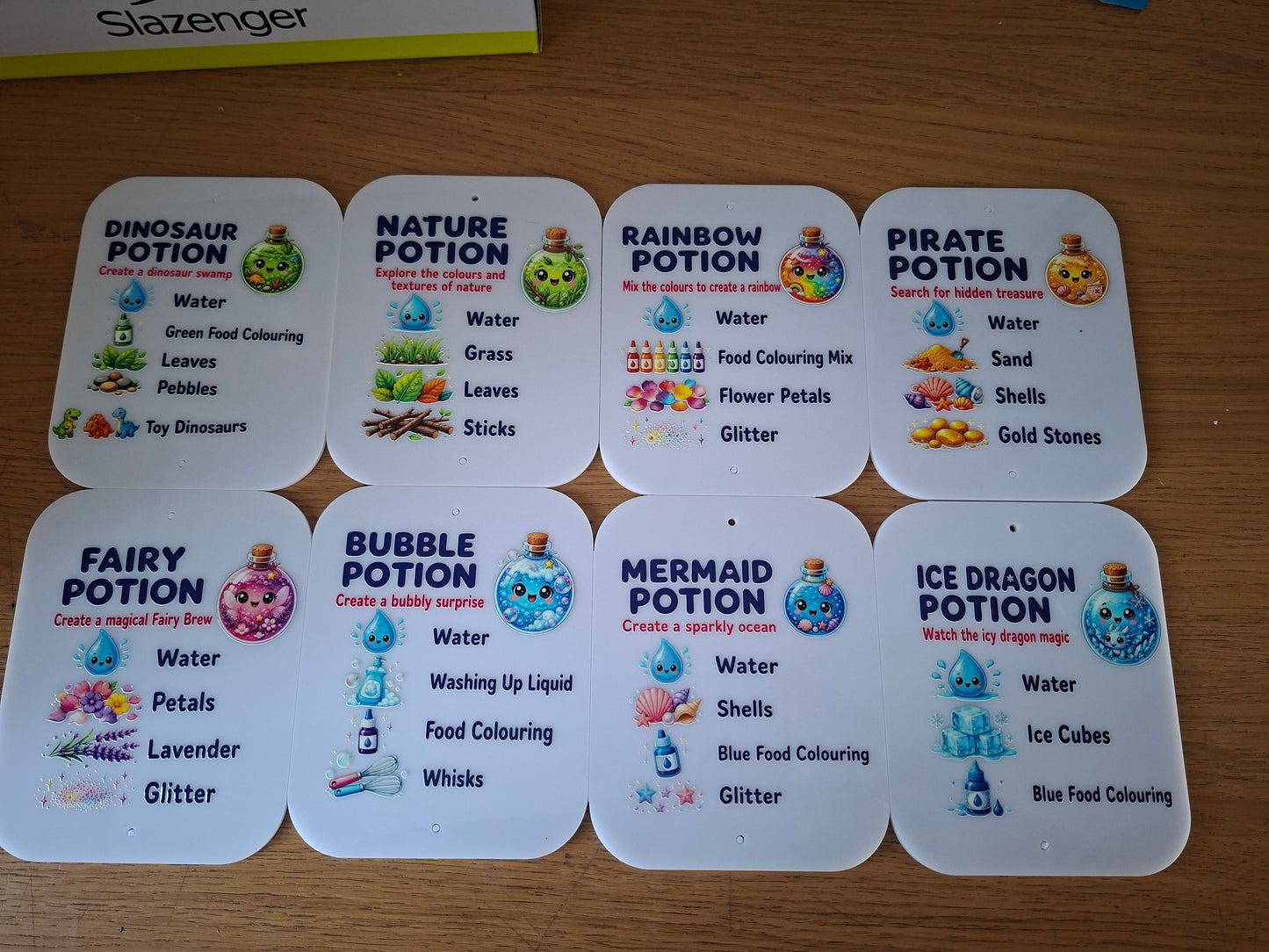 SET OF 8 WATER PLAY POTION CARDS, ACRYLIC (15X12CM)