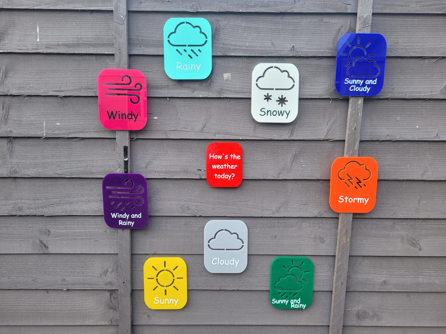 SET OF 10 WEATHER SYMBOLS, HOW IS THE WEATHER TODAY? OUTDOOR FLASHCARDS