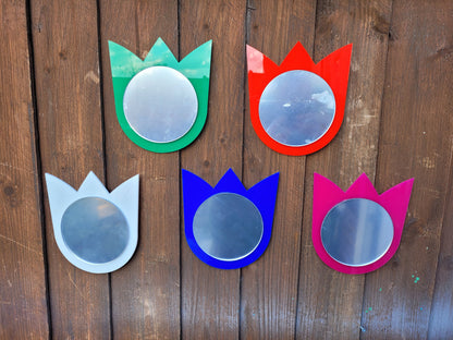 SET OF 5 MINI TULIP MIRRORS (ACRYLIC) 18CM FLOWER 10CM MIRRORS