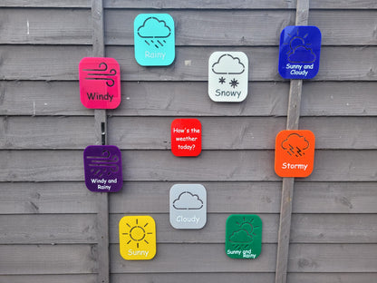SET OF 10 WEATHER SYMBOLS, HOW IS THE WEATHER TODAY? OUTDOOR FLASHCARDS