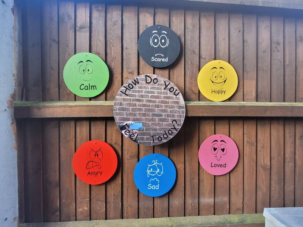SET OF 8 ACRYLIC EMOTIONS DISCS, WITH LARGER ACRYLIC  HOW DO YOU FEEL MIRROR