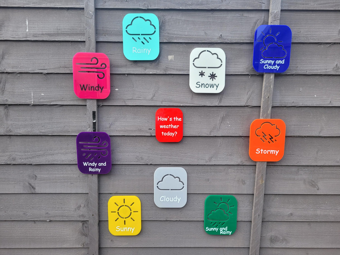 SET OF 10 WEATHER SYMBOLS, HOW IS THE WEATHER TODAY? OUTDOOR FLASHCARDS