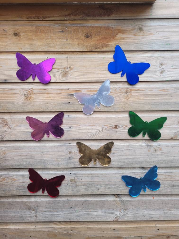 SET OF 8 COLOURED BUTTERFLY MIRRORS