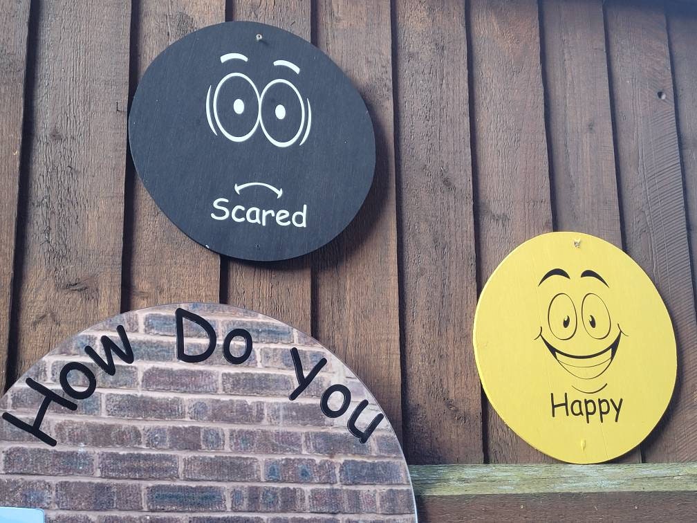 SET OF 8 ACRYLIC EMOTIONS DISCS, WITH LARGER ACRYLIC  HOW DO YOU FEEL MIRROR