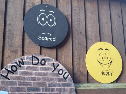 SET OF 8 ACRYLIC EMOTIONS DISCS, WITH LARGER ACRYLIC  HOW DO YOU FEEL MIRROR