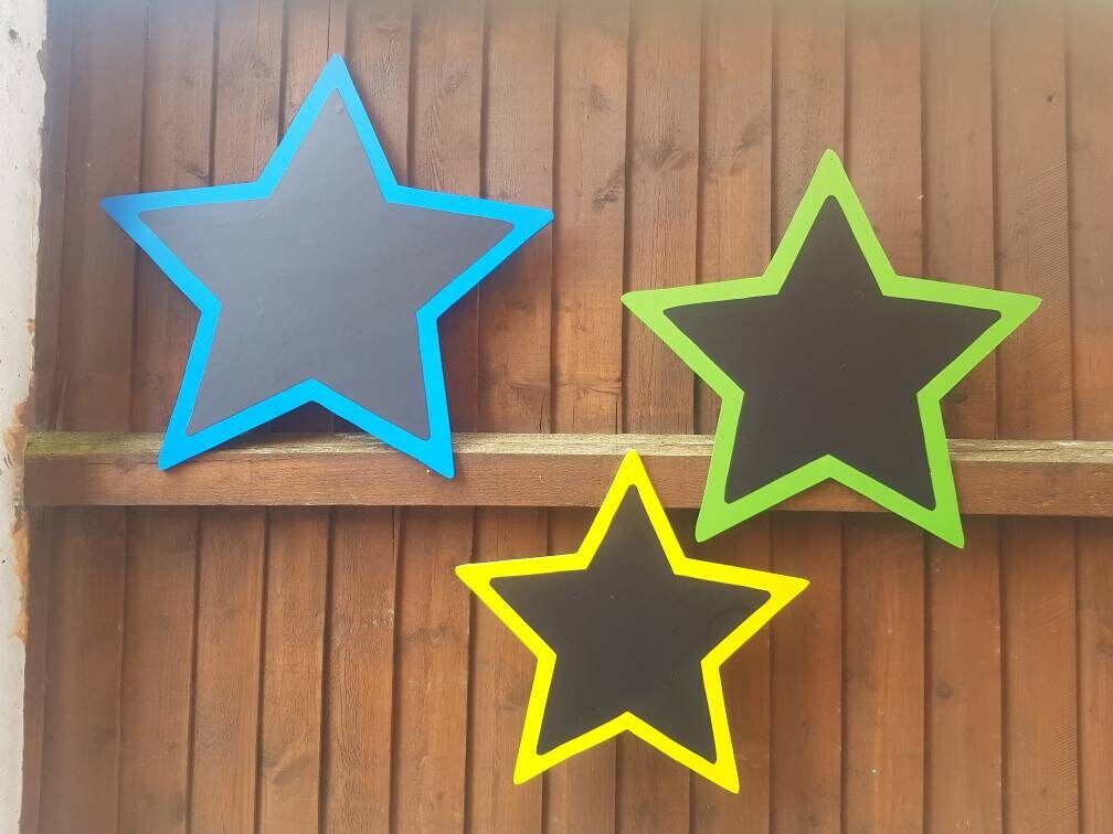 SET OF 3 STAR SHAPED GARDEN CHALKBOARDS (55CM, 45CM, 35CM)