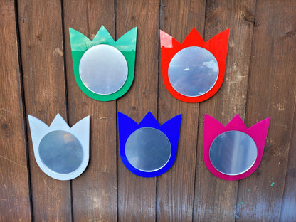 SET OF 5 MINI TULIP MIRRORS (ACRYLIC) 18CM FLOWER 10CM MIRRORS