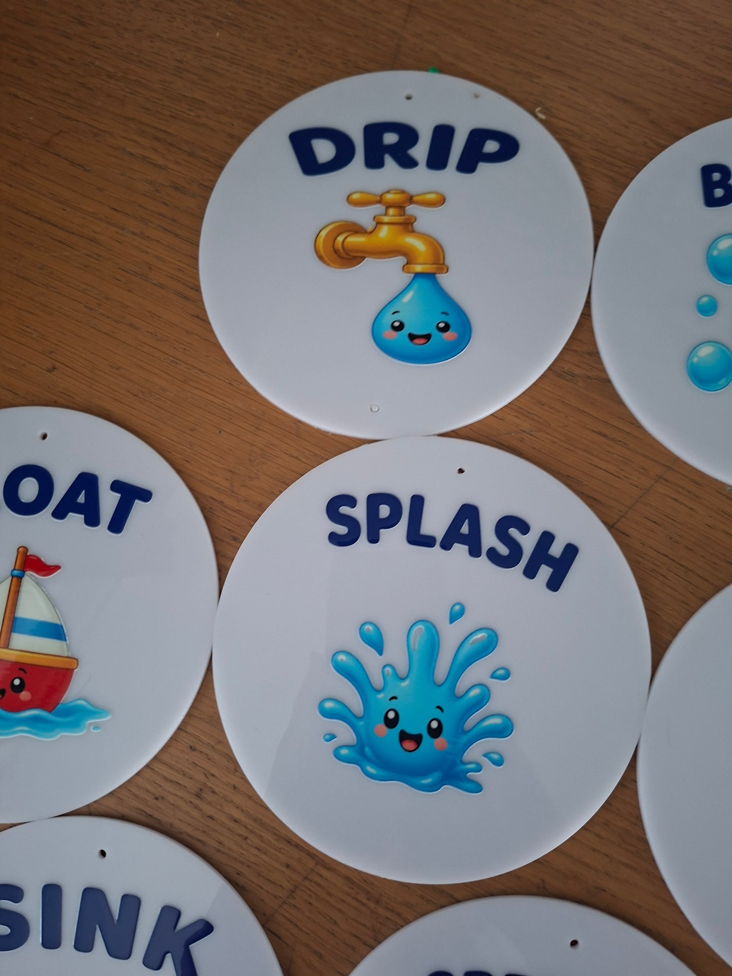 SET OF 10 WATER PLAY SIGNS, 15CM DISCS, UV PRINTED