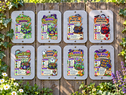 SET OF 8 HALLOWEEN MUD KITCHEN RECIPE CARDS, ACRYLIC (15X12CM)