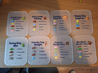 SET OF 8 MUD KITCHEN RECIPE CARDS, ACRYLIC (15X12CM)