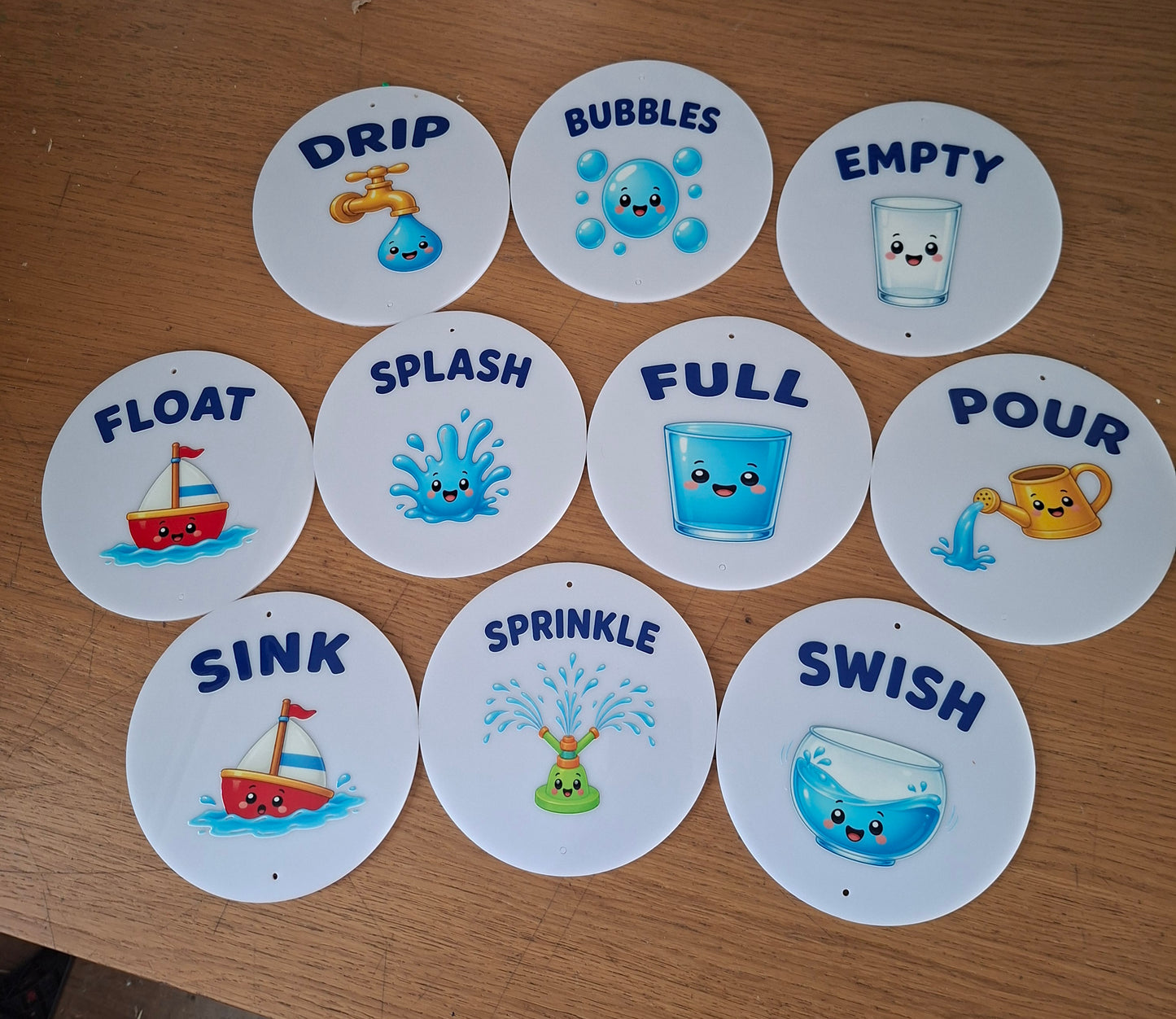 SET OF 10 WATER PLAY SIGNS, 15CM DISCS, UV PRINTED