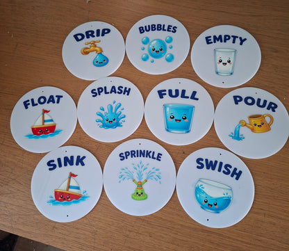 SET OF 10 WATER PLAY SIGNS, 15CM DISCS, UV PRINTED
