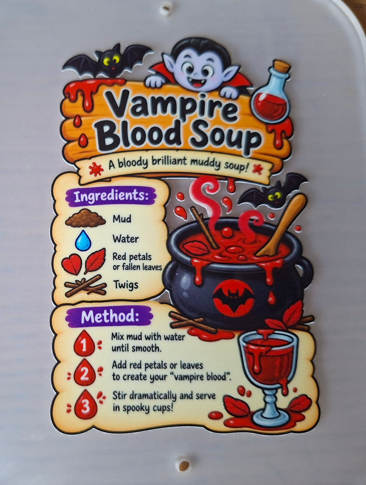 SET OF 8 HALLOWEEN MUD KITCHEN RECIPE CARDS, ACRYLIC (15X12CM)