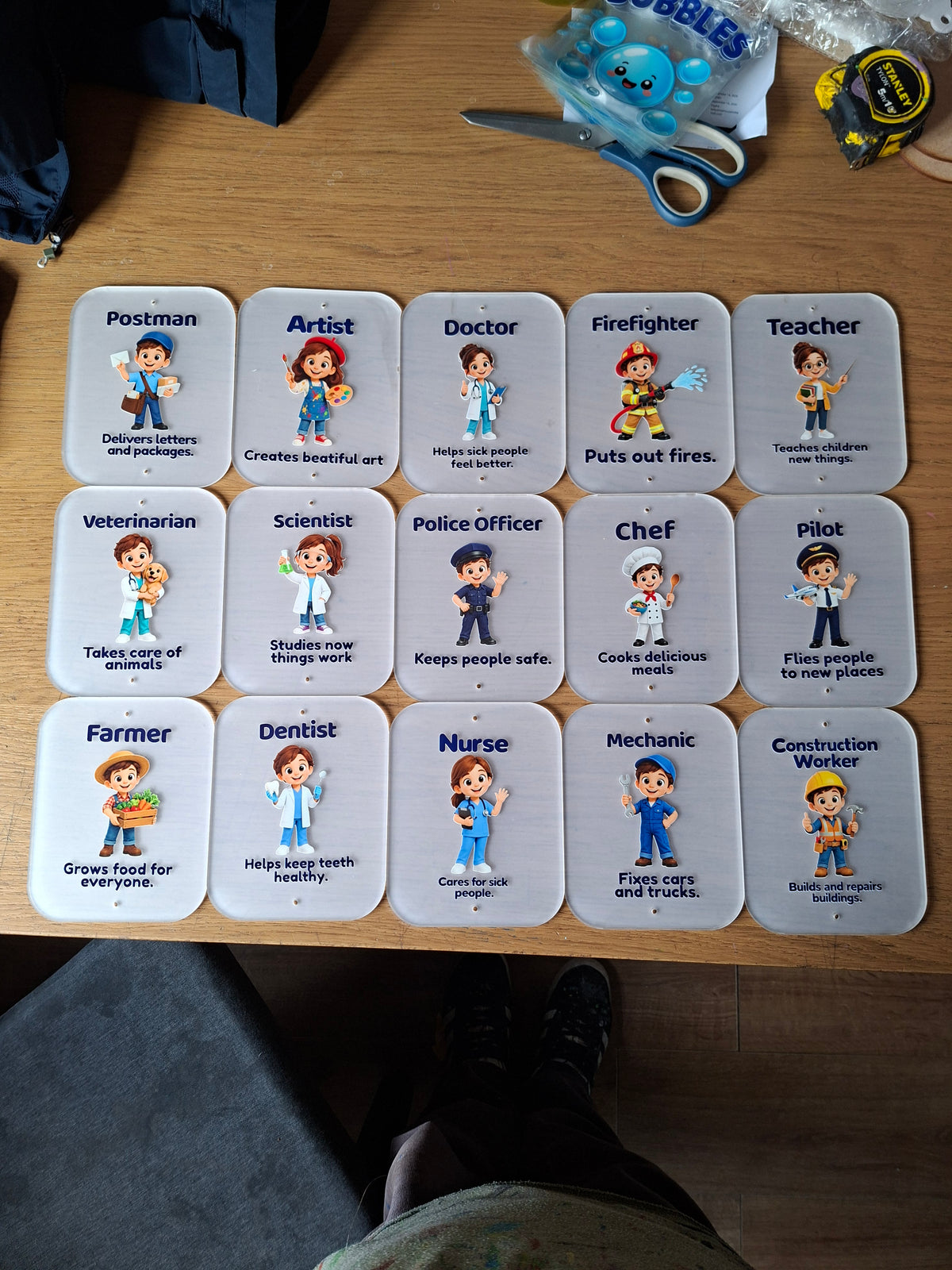 SET OF 15 PROFESSIONALS, HEROES, I WANT TO BE, ACRYLIC SIGNS (12X15CM), UV PRINTED