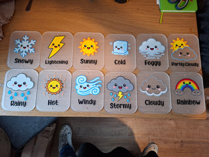 SET OF 12 WEATHER ICON FLASHCARDS - ACRYLIC, 15X12CM