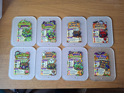 SET OF 8 HALLOWEEN MUD KITCHEN RECIPE CARDS, ACRYLIC (15X12CM)