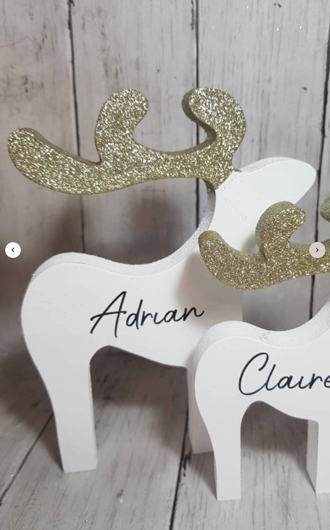 PERSONALISED REINDEER FAMILY SET, WOODEN WITH GLITTER DETAILING