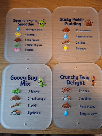 SET OF 8 MUD KITCHEN RECIPE CARDS, ACRYLIC (15X12CM)