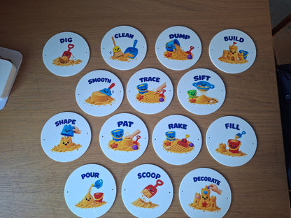 SET OF 15 SAND PLAY ACRYLIC SIGNS, 15CM