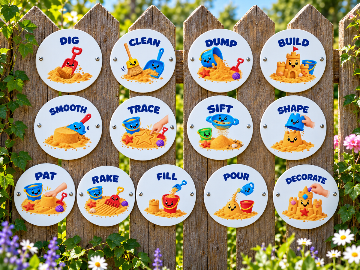 SET OF 15 SAND PLAY ACRYLIC SIGNS, 15CM