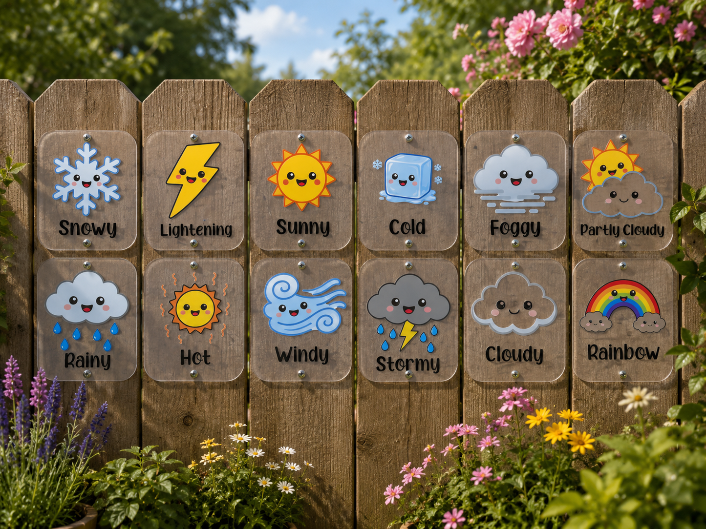 SET OF 12 WEATHER ICON FLASHCARDS - ACRYLIC, 15X12CM