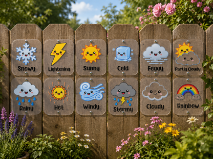SET OF 12 WEATHER ICON FLASHCARDS - ACRYLIC, 15X12CM