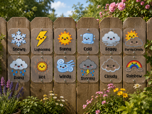 SET OF 12 WEATHER ICON FLASHCARDS - ACRYLIC, 15X12CM