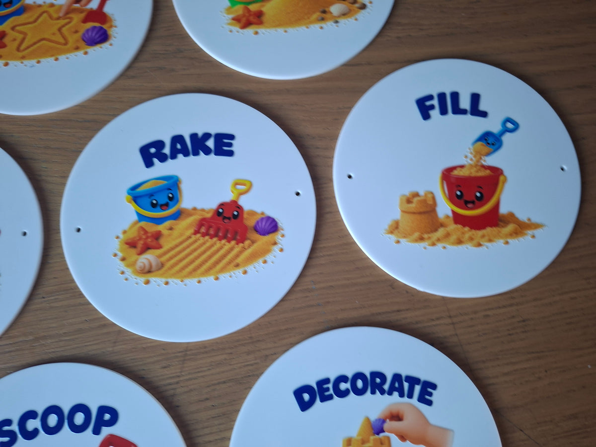 SET OF 15 SAND PLAY ACRYLIC SIGNS, 15CM