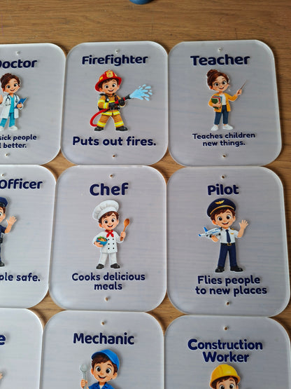 SET OF 15 PROFESSIONALS, HEROES, I WANT TO BE, ACRYLIC SIGNS (12X15CM), UV PRINTED