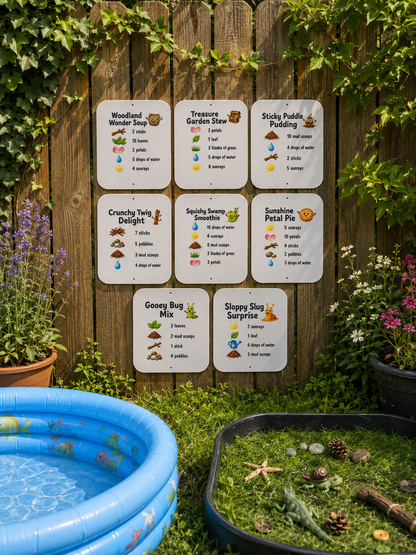 SET OF 8 MUD KITCHEN RECIPE CARDS, ACRYLIC (15X12CM)