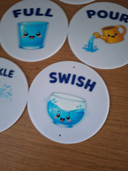 SET OF 10 WATER PLAY SIGNS, 15CM DISCS, UV PRINTED