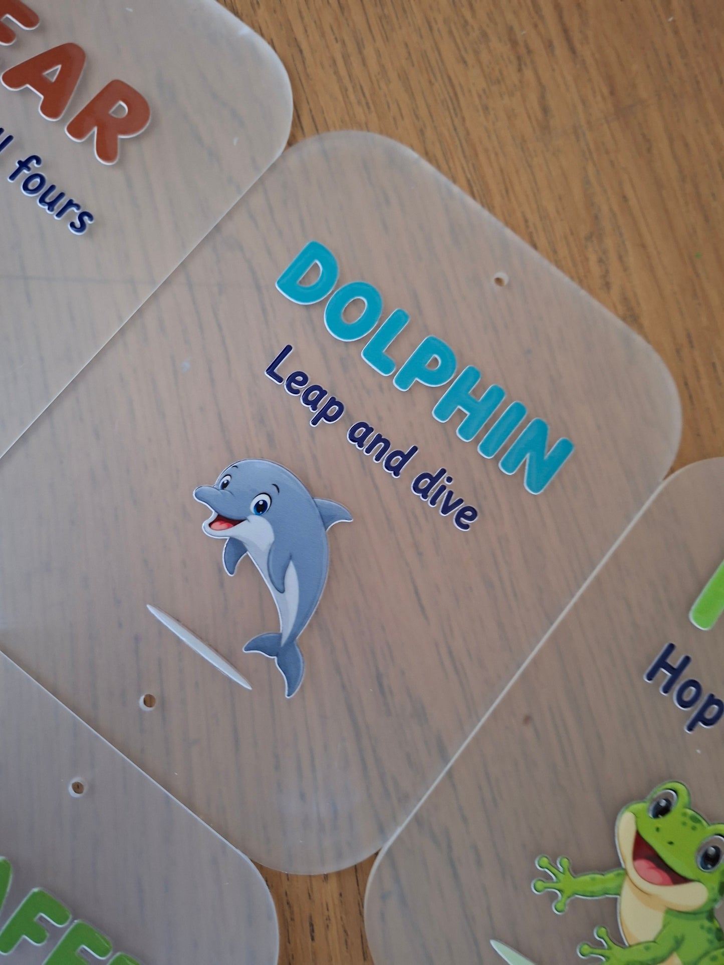 SET OF 8 ANIMAL MOVEMENT CARDS, CHILDRENS EXERCISE, 15X12CM ACRYLIC SIGNS