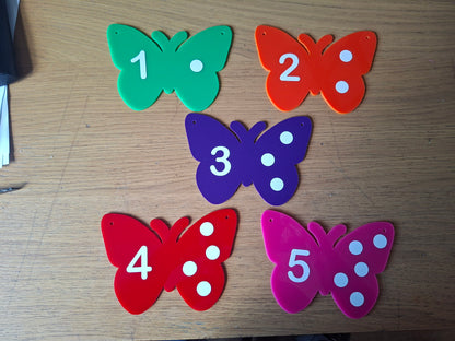 SET OF 5 OR 10 COUNTING BUTTERFLIES, ACRYLIC, 12X15CM