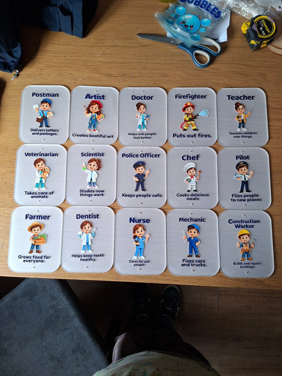 SET OF 15 PROFESSIONALS, HEROES, I WANT TO BE, ACRYLIC SIGNS (12X15CM), UV PRINTED