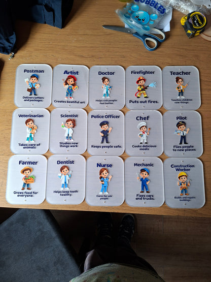 SET OF 15 PROFESSIONALS, HEROES, I WANT TO BE, ACRYLIC SIGNS (12X15CM), UV PRINTED