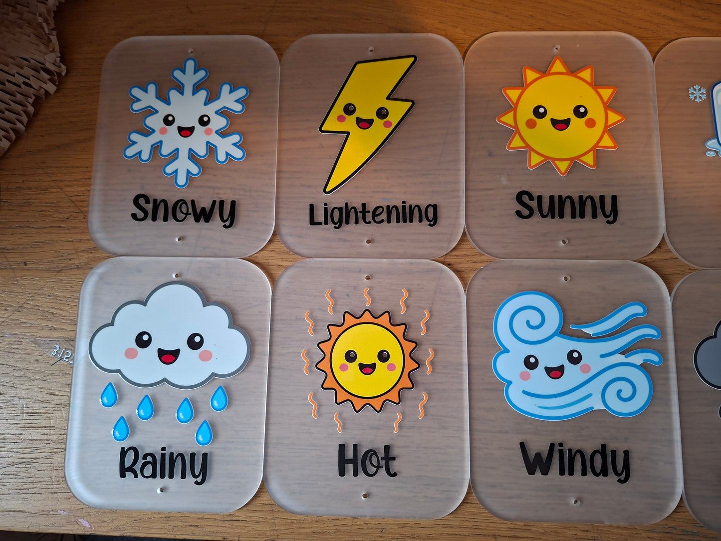 SET OF 12 WEATHER ICON FLASHCARDS - ACRYLIC, 15X12CM
