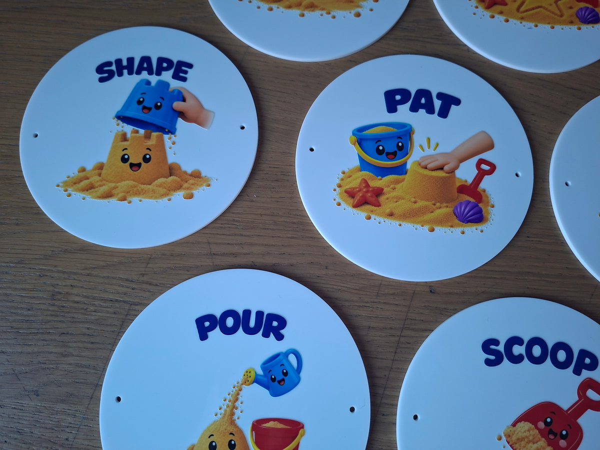 SET OF 15 SAND PLAY ACRYLIC SIGNS, 15CM