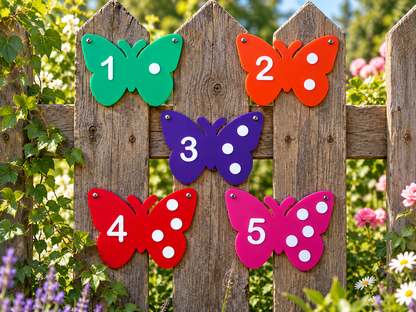 SET OF 5 OR 10 COUNTING BUTTERFLIES, ACRYLIC, 12X15CM