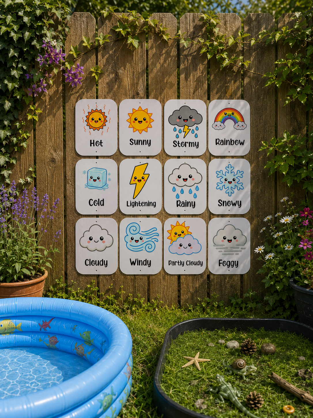 SET OF 12 WEATHER ICON FLASHCARDS - ACRYLIC, 15X12CM