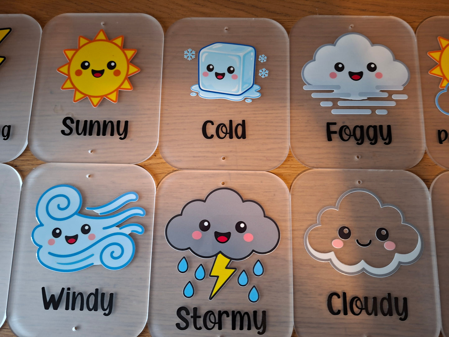 SET OF 12 WEATHER ICON FLASHCARDS - ACRYLIC, 15X12CM
