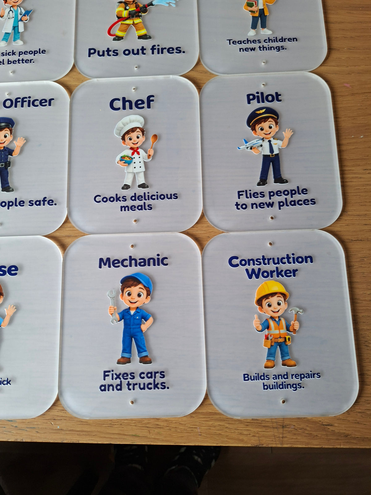 SET OF 15 PROFESSIONALS, HEROES, I WANT TO BE, ACRYLIC SIGNS (12X15CM), UV PRINTED
