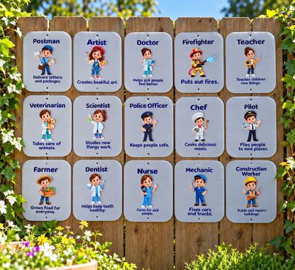 SET OF 15 PROFESSIONALS, HEROES, I WANT TO BE, ACRYLIC SIGNS (12X15CM), UV PRINTED