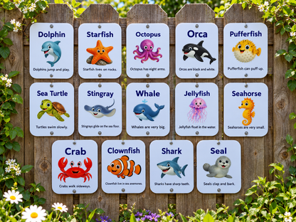 SET OF 14 SEA CREATURE SIGNS, ACRYLIC (12X15CM), UV PRINTED