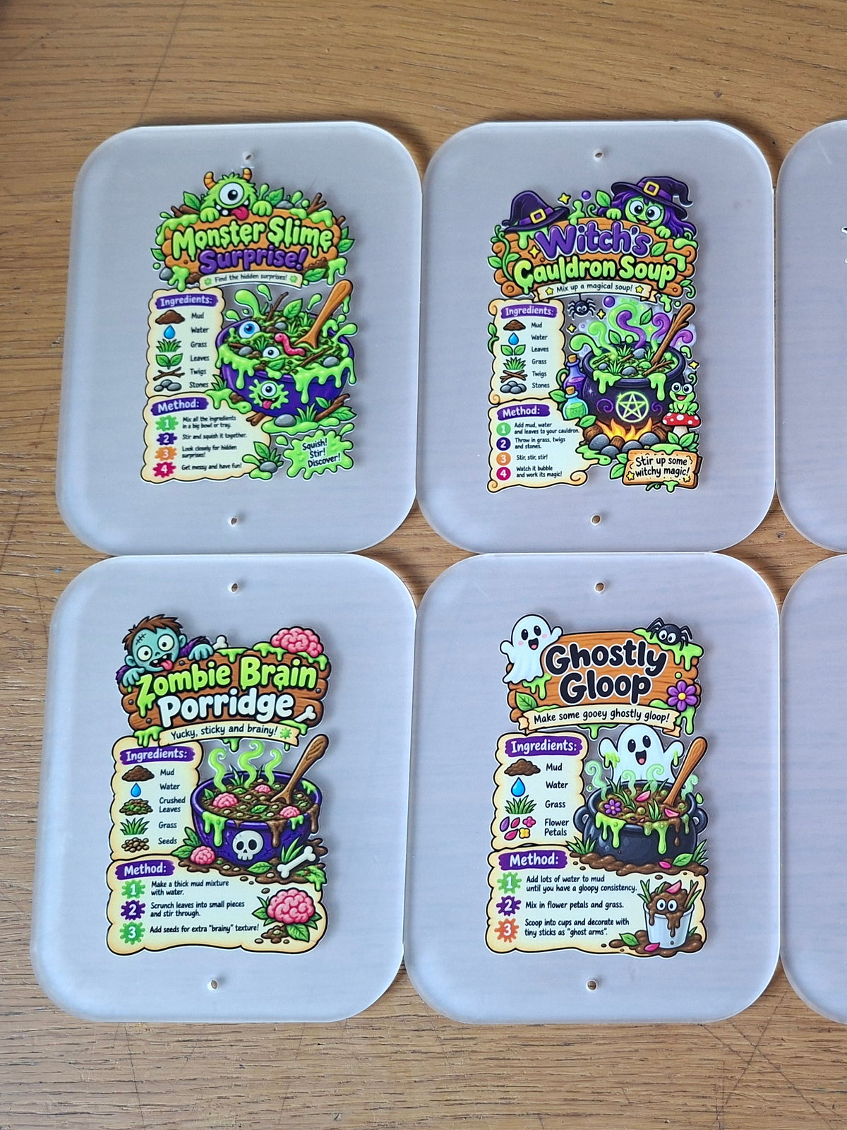 SET OF 8 HALLOWEEN MUD KITCHEN RECIPE CARDS, ACRYLIC (15X12CM)