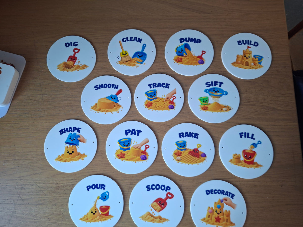 SET OF 15 SAND PLAY ACRYLIC SIGNS, 15CM